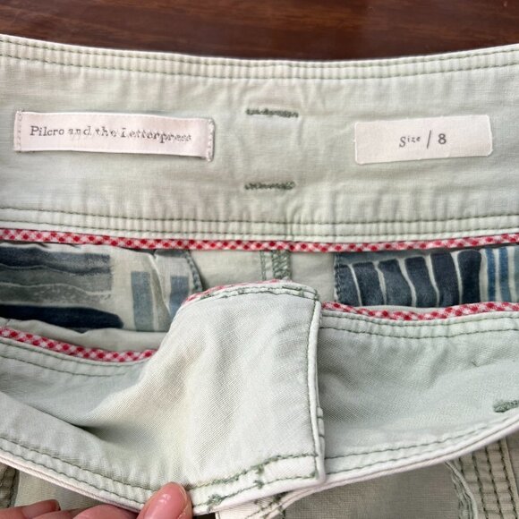 Anthro Pilcro & the Letterpress‎ Washed Chino Light Green A-Line Mini Skirt Sz 8 - Picture 9 of 10